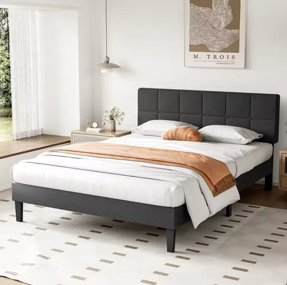 Queen Bed Frame with Upholstered Adjusted Headboard