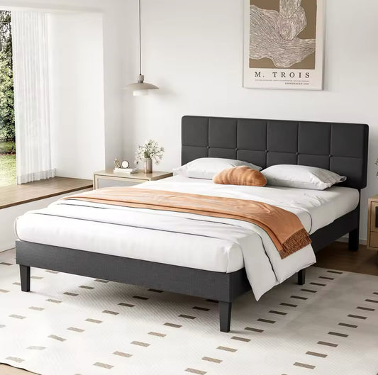 Queen Bed Frame with Upholstered Adjusted Headboard