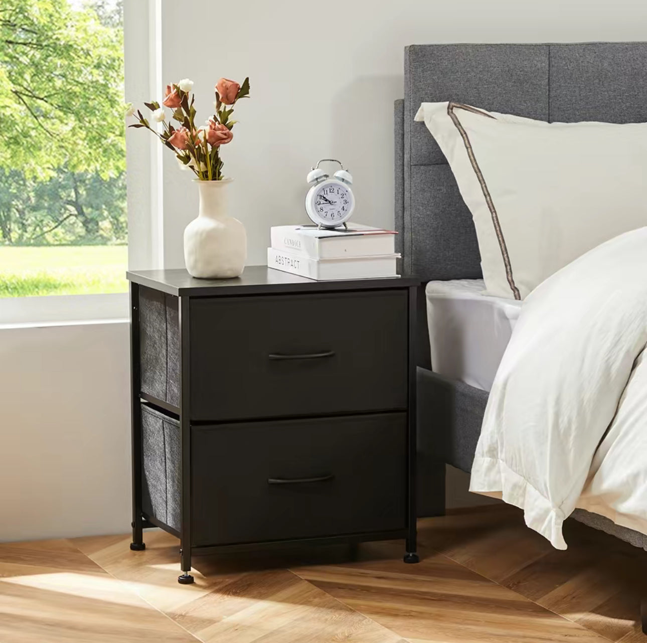 2-Drawer Fabric Nightstand